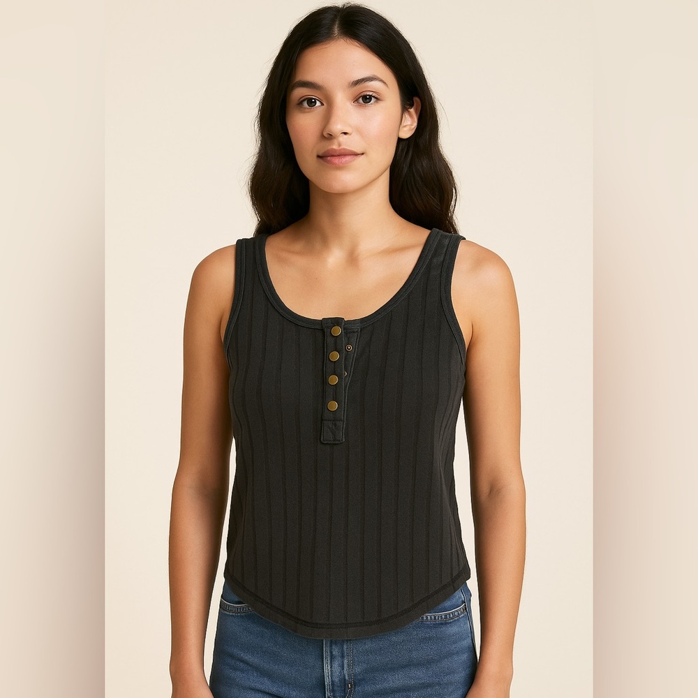 Black Ribbed Tank Top - Picture 1 of 8